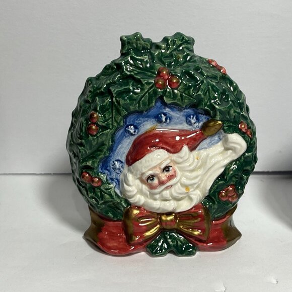 Santa Wreath Salt Pepper Shakers By Fitz And Floyd Omnibus Christmas Decor - Picture 3 of 12